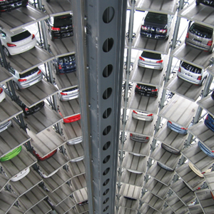 an aerial view of a multi-layered car park